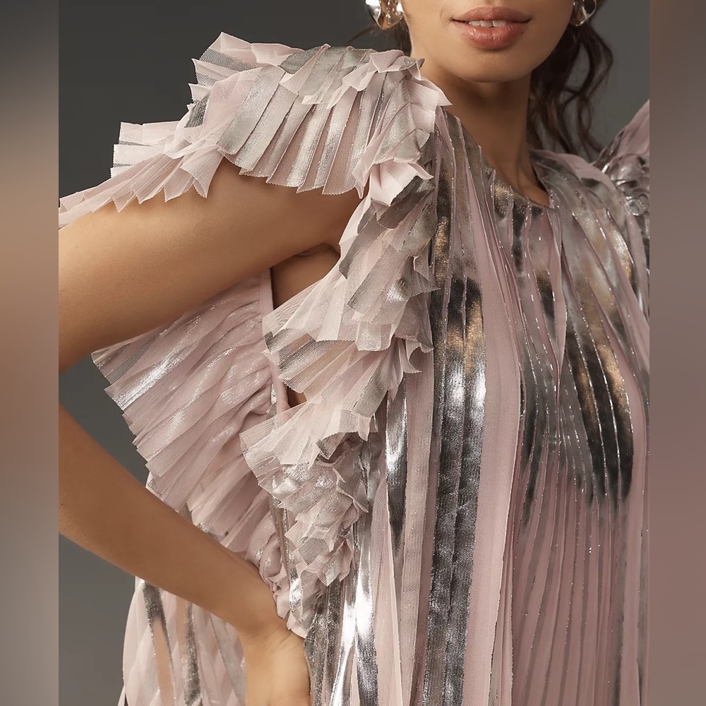 Anthropologie Flutter-Sleeve Foil Pleated Top NWT